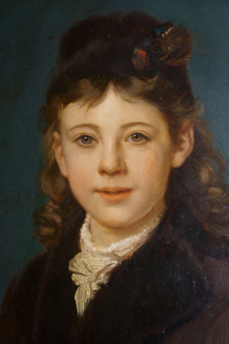 Alexandre Robert (1817-1890) Portrait De Jeune Fille Cadre Doré Ecole Belge Du 19éme-photo-3