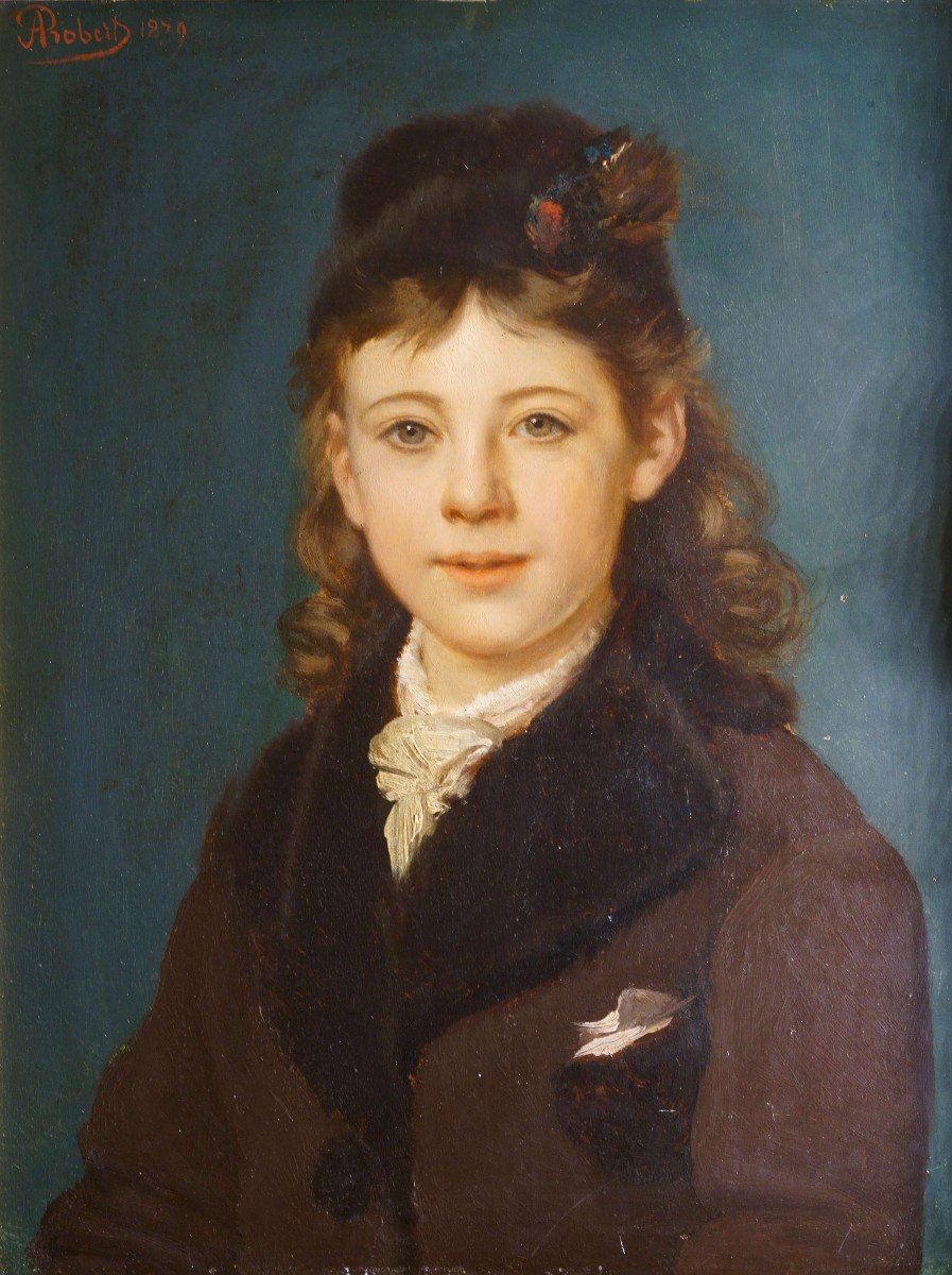 Alexandre Robert (1817-1890) Portrait De Jeune Fille Cadre Doré Ecole Belge Du 19éme