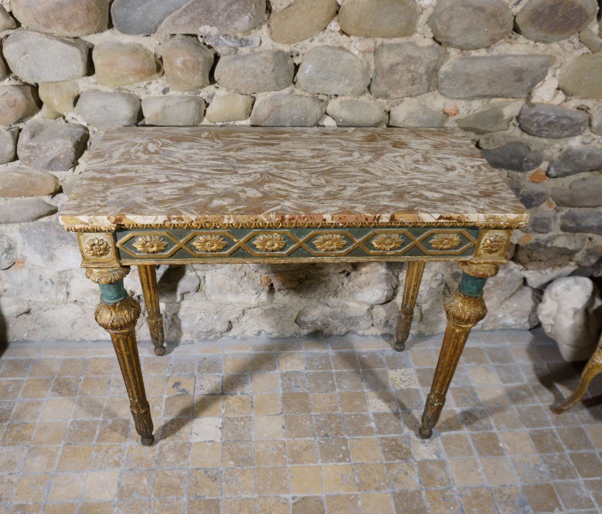 18th Genoese Console Louis XVI Period Lacquered And Gilt Wood-photo-3