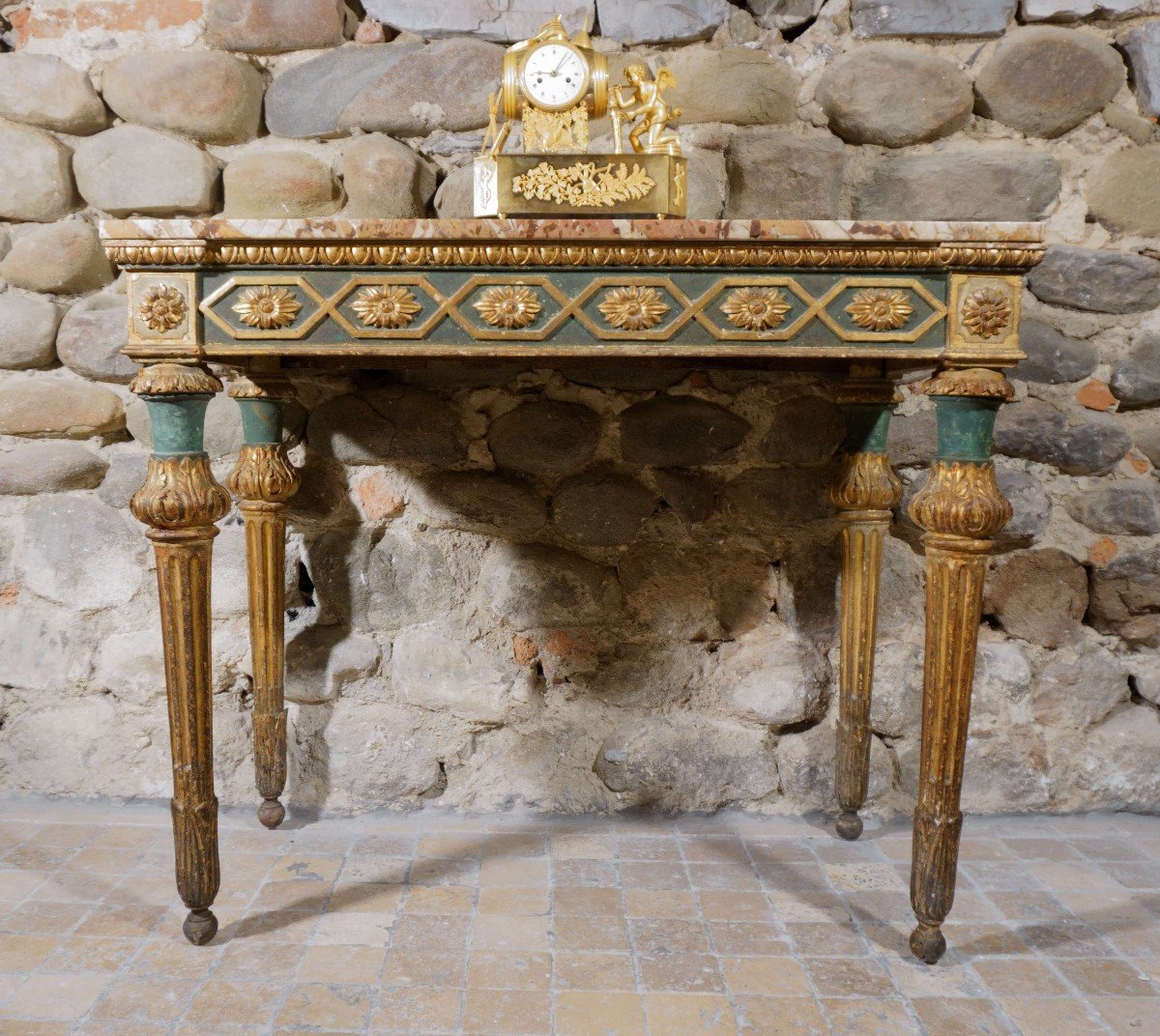 18th Genoese Console Louis XVI Period Lacquered And Gilt Wood-photo-1