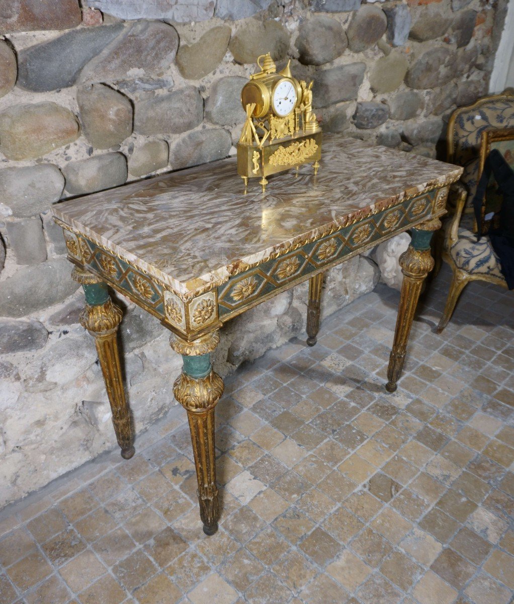 18th Genoese Console Louis XVI Period Lacquered And Gilt Wood-photo-2