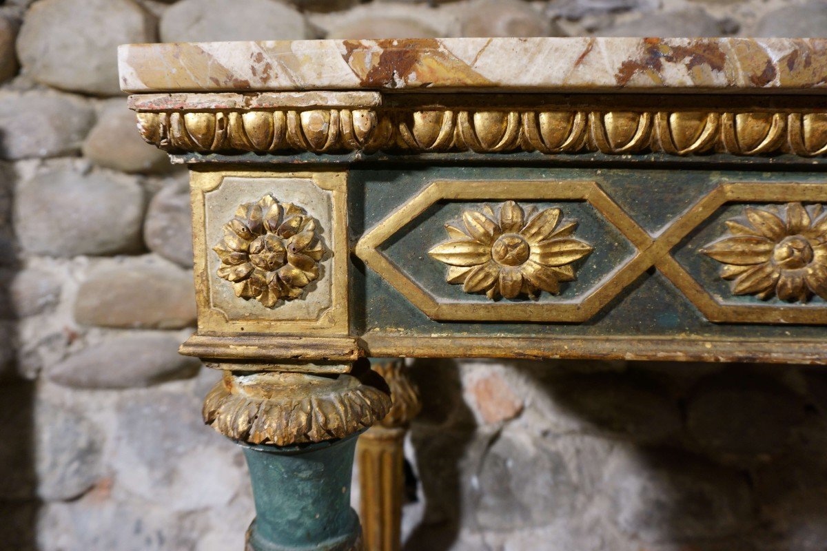 18th Genoese Console Louis XVI Period Lacquered And Gilt Wood-photo-6