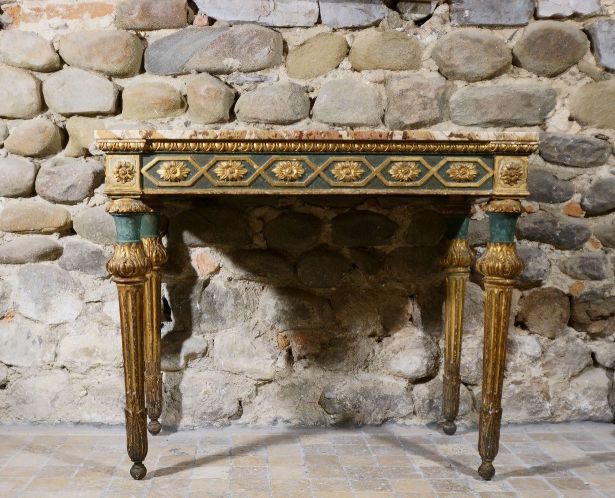 18th Genoese Console Louis XVI Period Lacquered And Gilt Wood