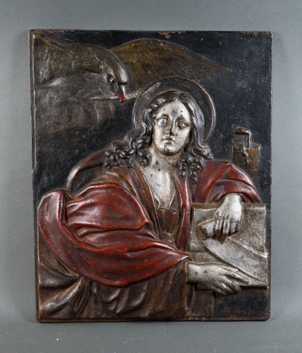 18th Large German Polychrome Cast Iron High Relief-photo-2