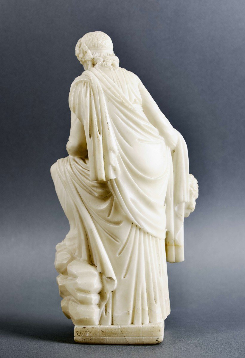 19th Century Italian Neoclassical Sculpture In Alabaster Muse Melpomene-photo-3