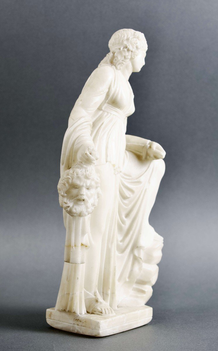 19th Century Italian Neoclassical Sculpture In Alabaster Muse Melpomene-photo-4