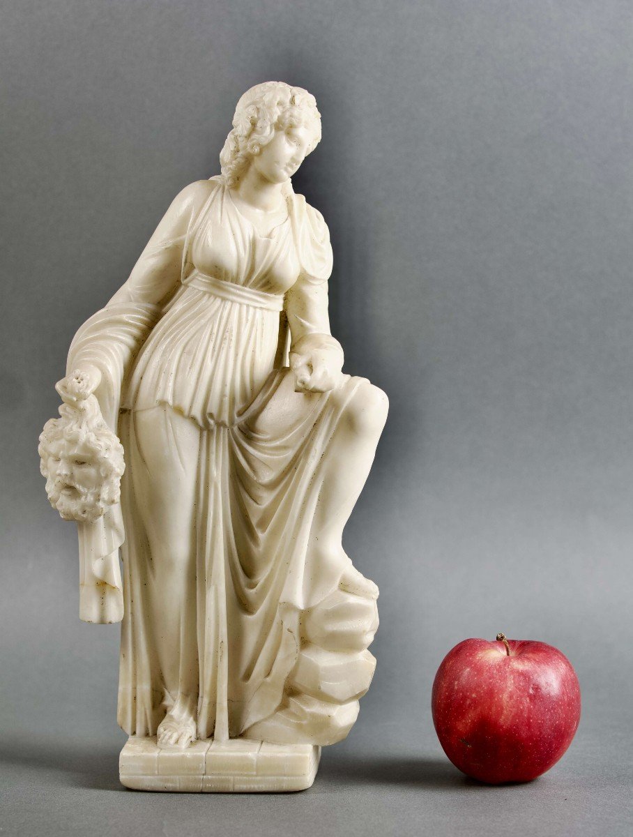 19th Century Italian Neoclassical Sculpture In Alabaster Muse Melpomene-photo-2