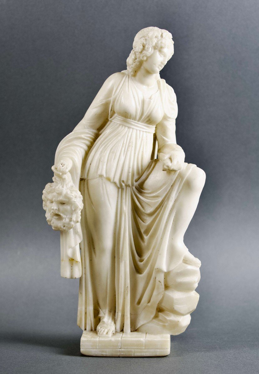 19th Century Italian Neoclassical Sculpture In Alabaster Muse Melpomene