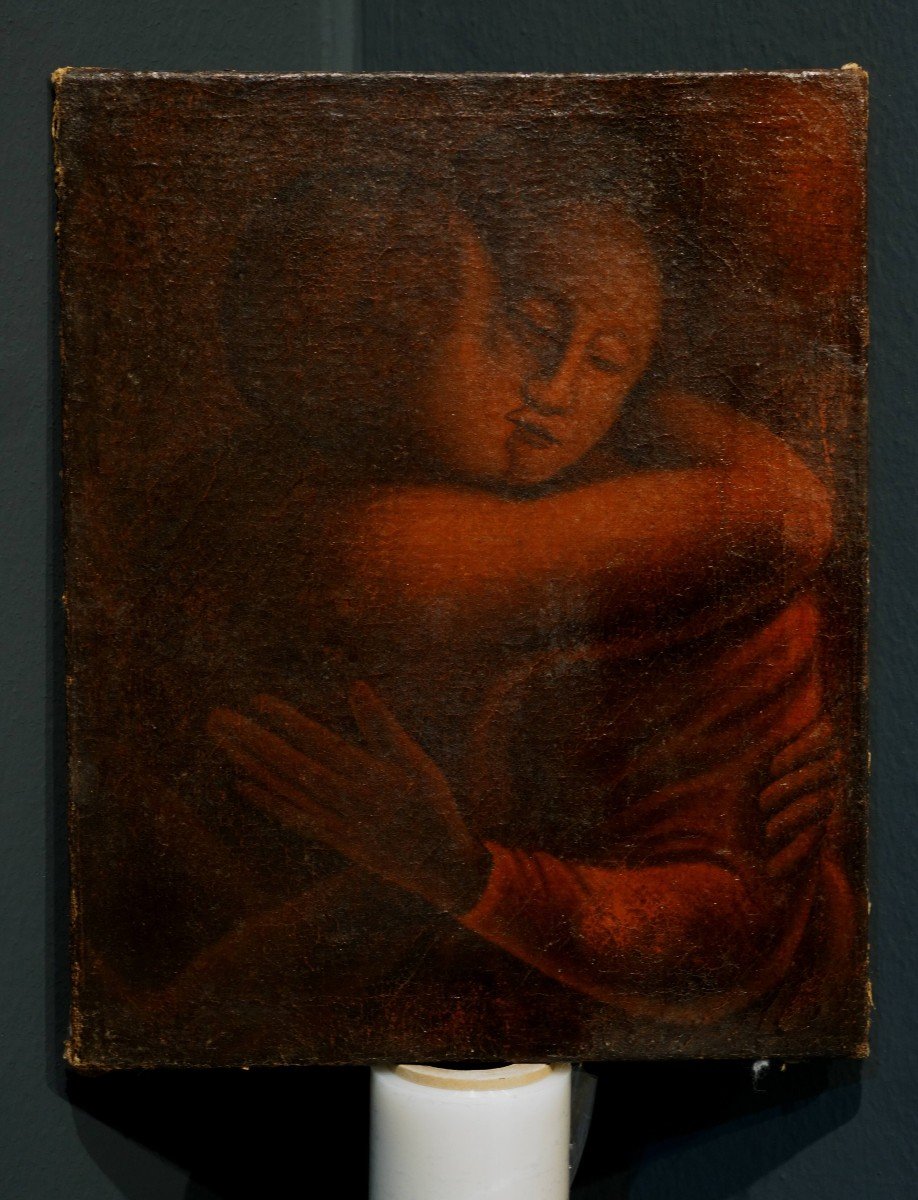 "Le Baiser" Huile Sur Toile Ecole Française  fin 19éme suiveur de Théophile Alexander Steinlen-photo-4