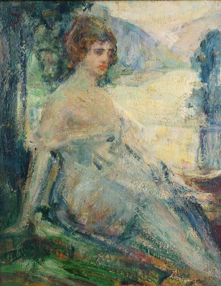 Martin Borgord (1869-1935) "portrait Of An Elegant Lady" Expressionist Style-photo-2