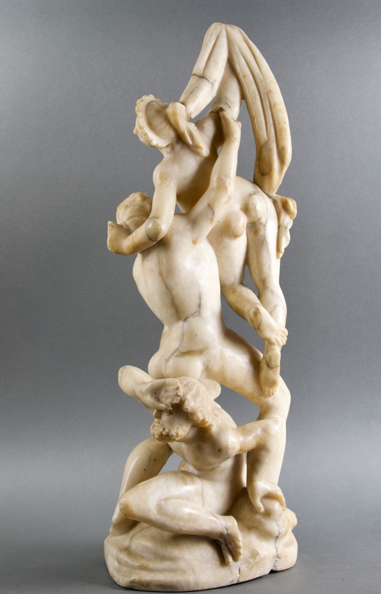 18th  Large Sculptural Group "the Rape Of The Sabine Women" Veined Alabaster Inghirami Volterra-photo-4