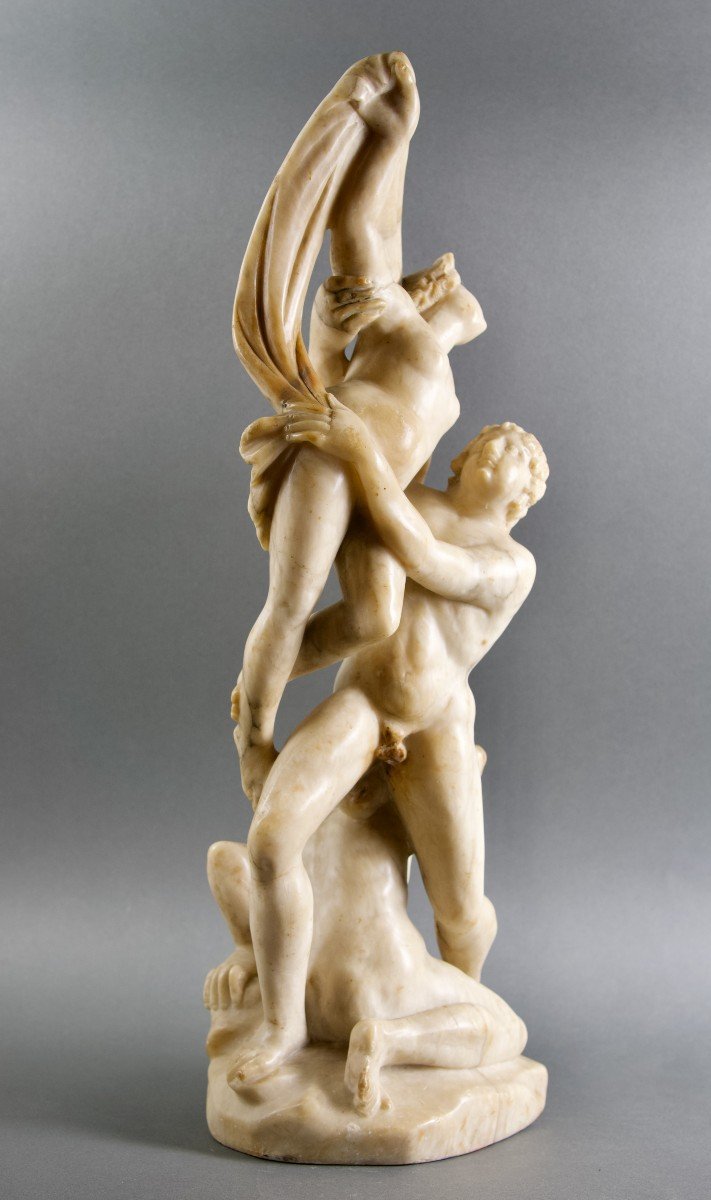 18th  Large Sculptural Group "the Rape Of The Sabine Women" Veined Alabaster Inghirami Volterra-photo-1