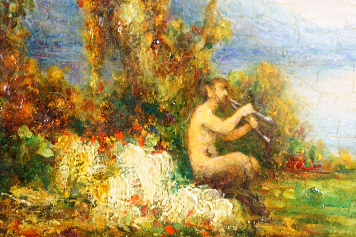 Emile-eugène Nourrigat  "Faune Et Nymphes" Huile Sur Bois Mythologique Avec Cadre-photo-4