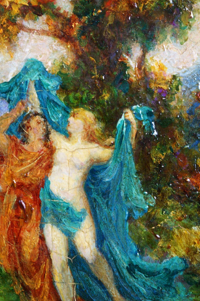 Emile-eugène Nourrigat  "Faune Et Nymphes" Huile Sur Bois Mythologique Avec Cadre-photo-4