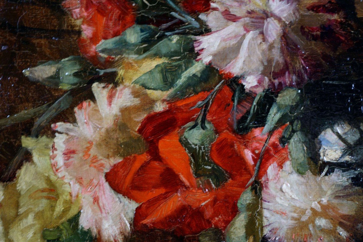 Marie De Bièvre (1865-1940) "nature Morte Aux Fleurs " Huile Sur Toile  Daté 1889 -photo-3