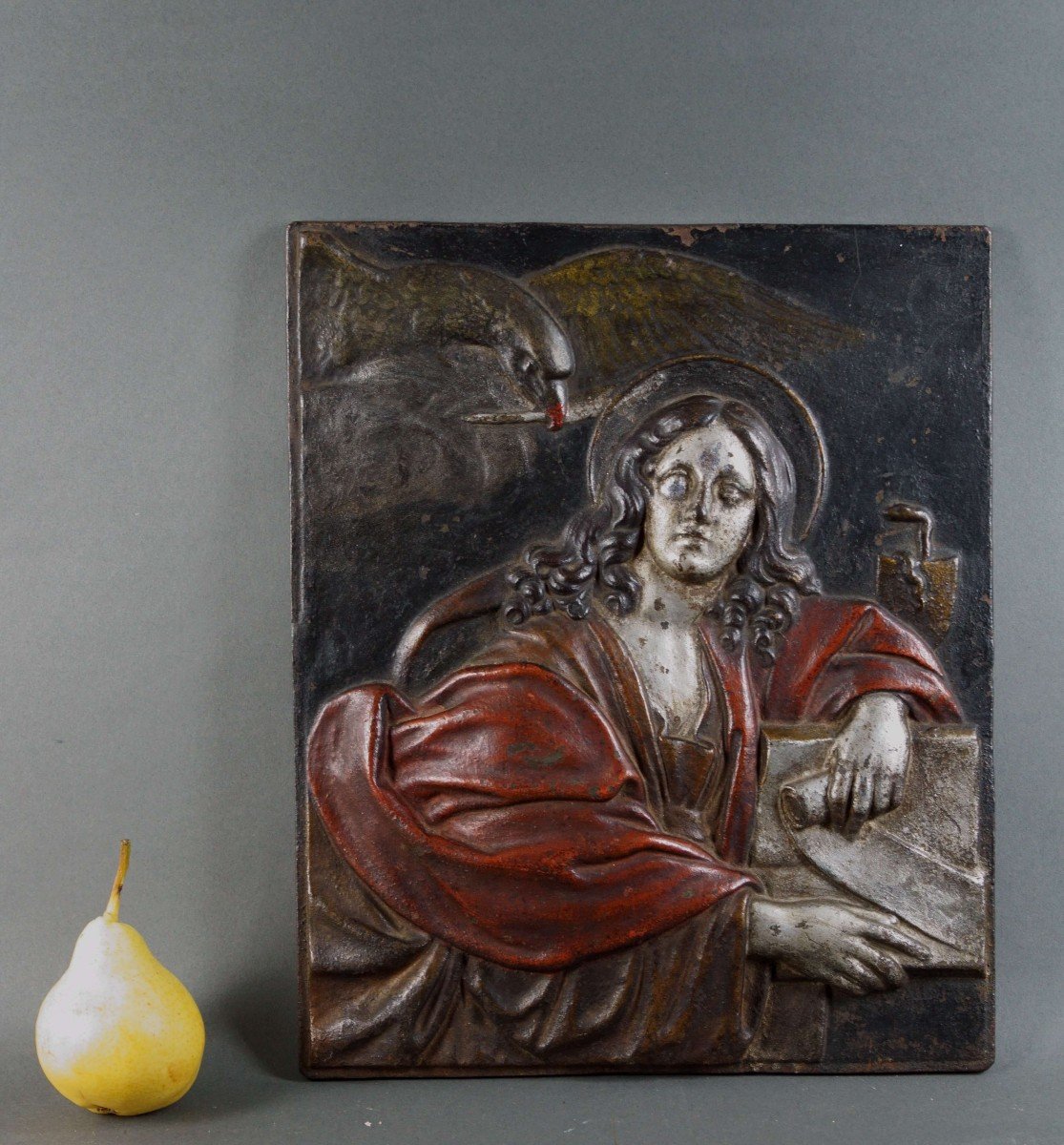 18th Large German Polychrome Cast Iron High Relief-photo-7