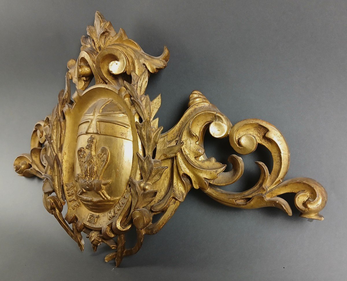 18th Italian Large Coat Of Arms In Carved And Gilded Wood -photo-4