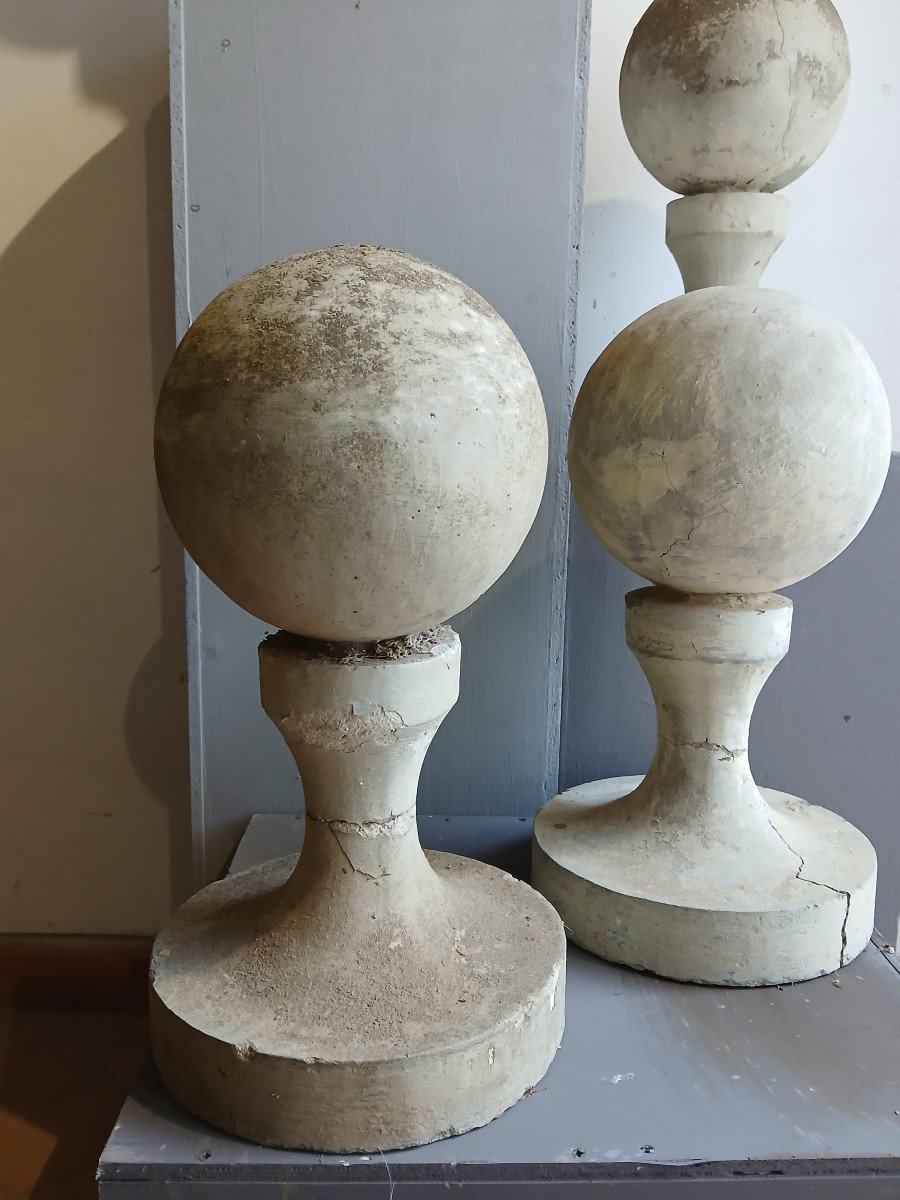 Lot De 4 Boules Sphères De Balustre Bornes En Ciment Début 20éme-photo-3