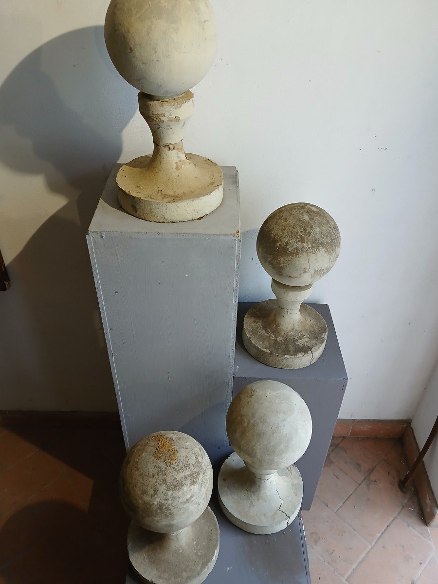 Lot De 4 Boules Sphères De Balustre Bornes En Ciment Début 20éme-photo-2