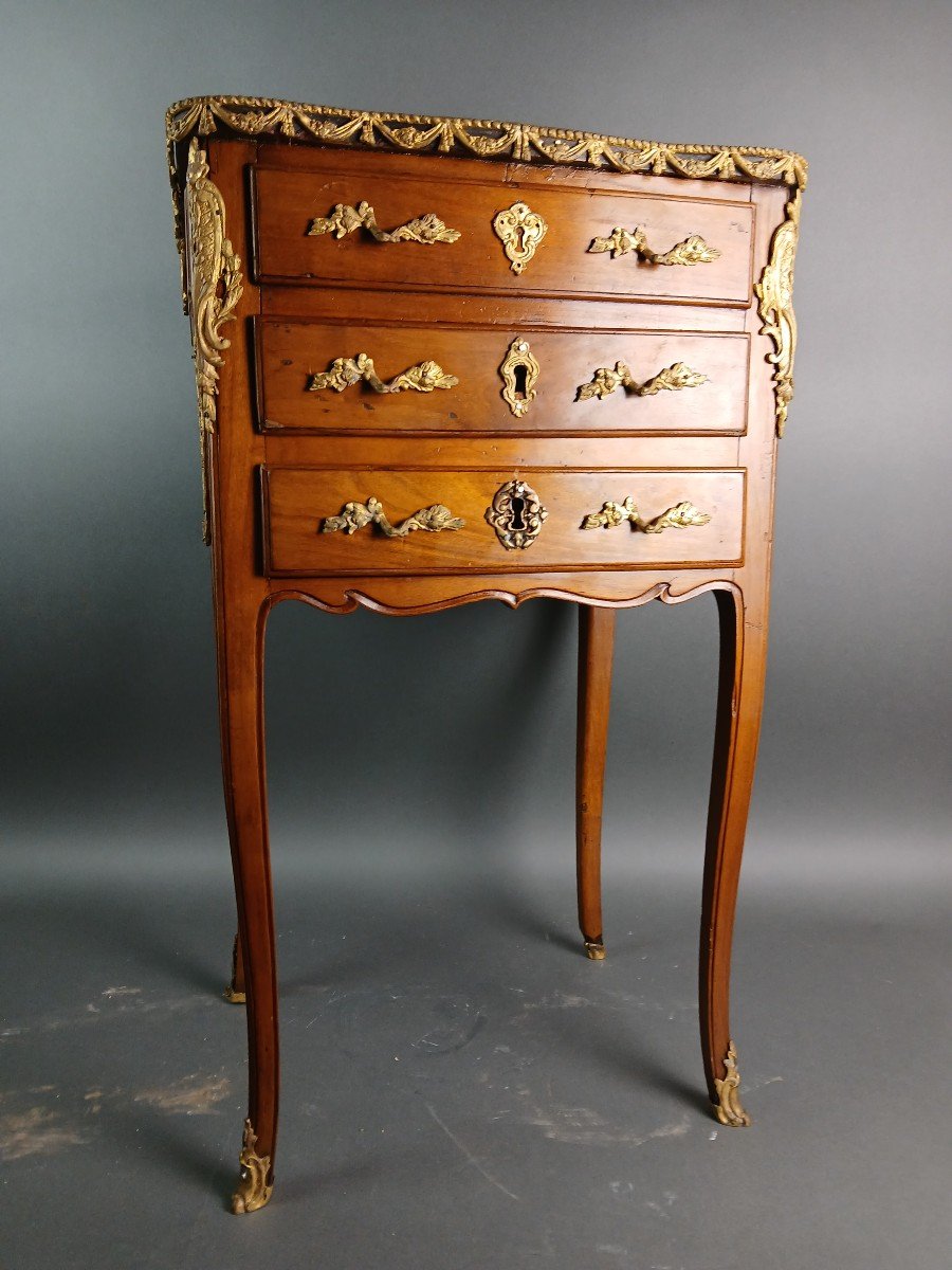 18th Louis XVI French Chiffonniere Table Wood Marquetry Gilt Bronze-photo-3