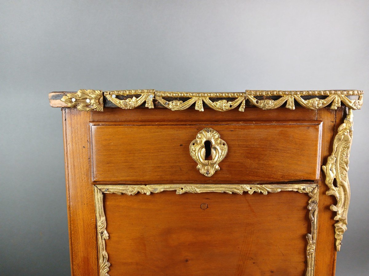 18th Louis XVI French Chiffonniere Table Wood Marquetry Gilt Bronze-photo-6