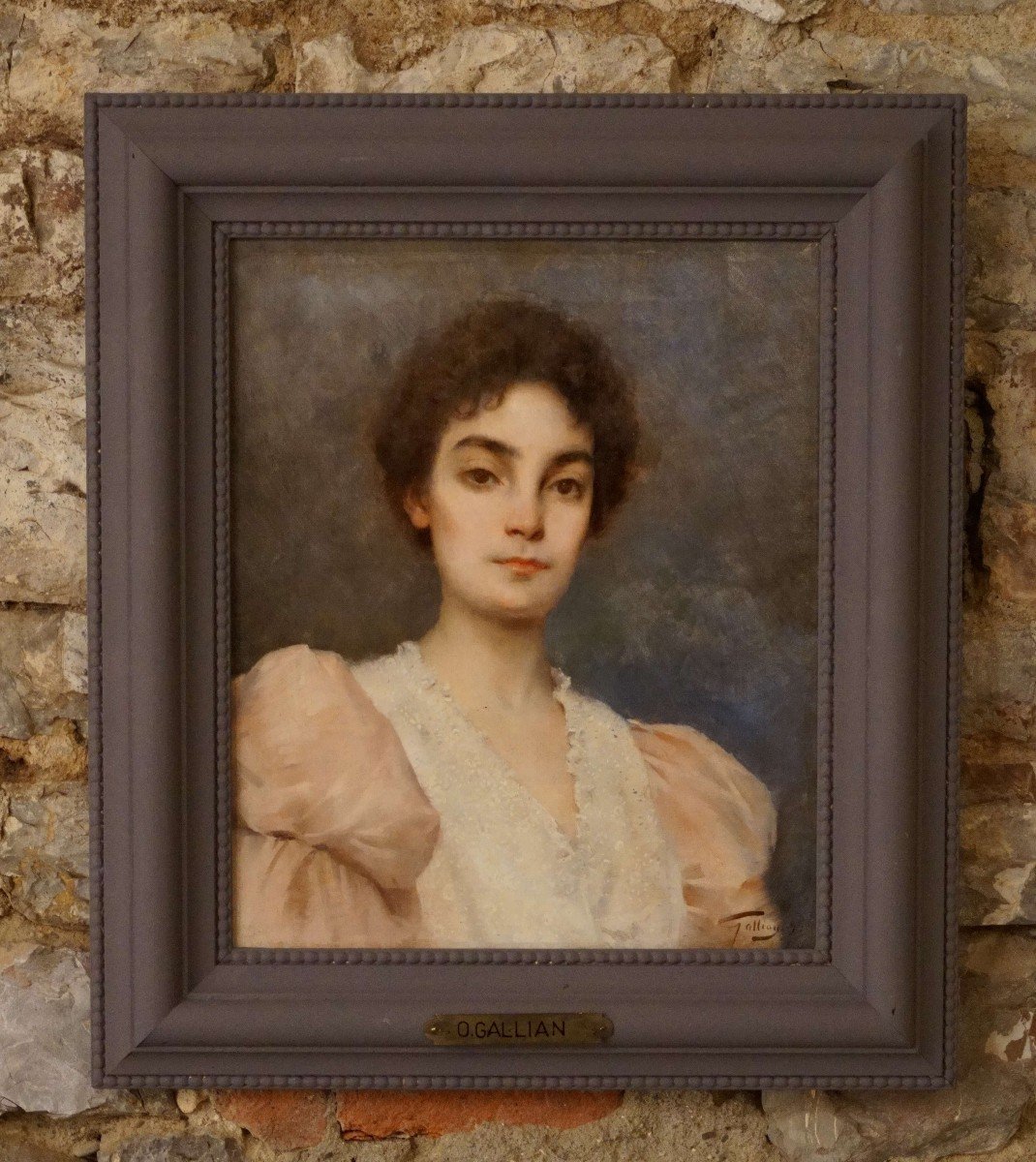 Octave Gallian (1855-1918) "Portrait d'Elégante" Signé Et Daté 1895 Huile Sur Toile Encadré-photo-3