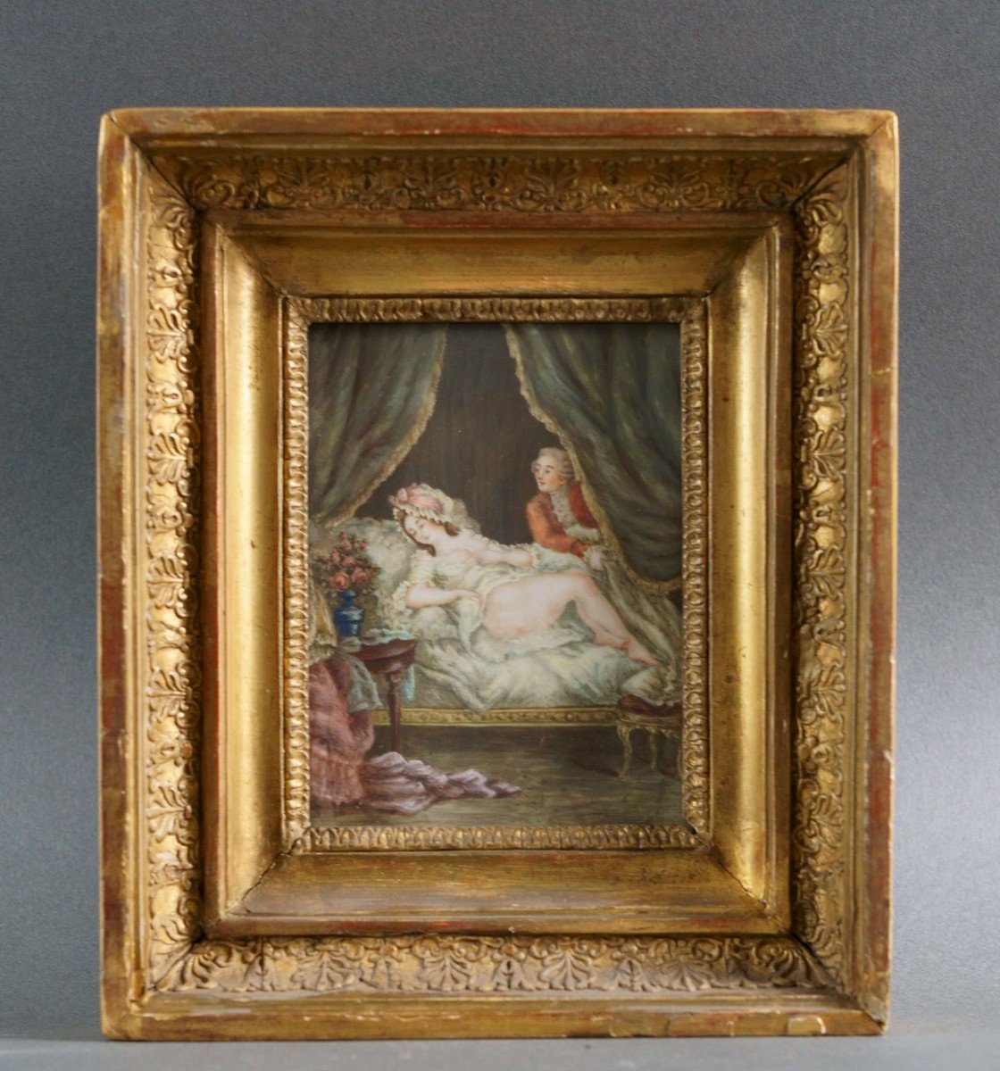 Grande Miniature Erotique style Louis XVI En Cadre Doré 19éme