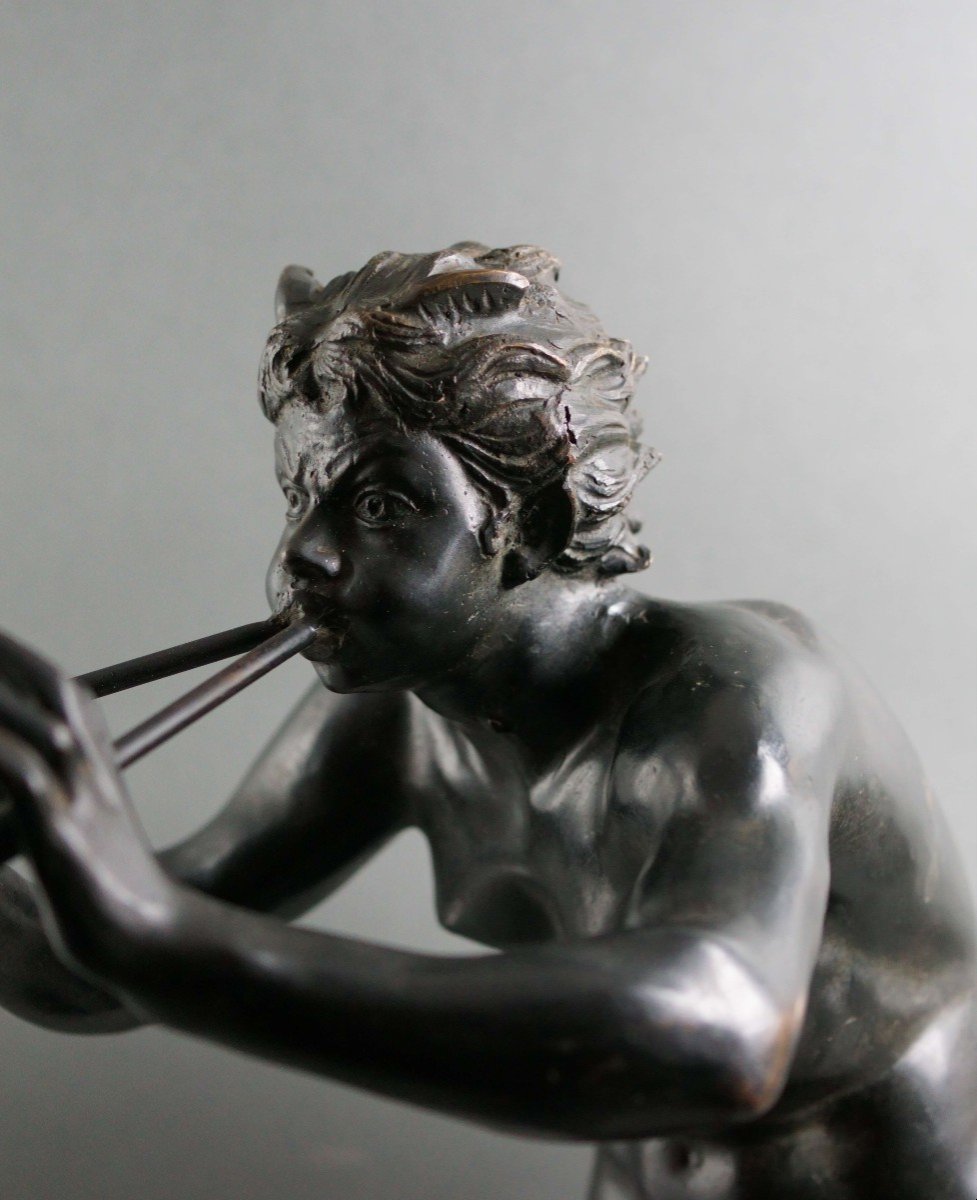 Mid 19th Bronze Sculpture Italian Faun With Flutes-photo-3