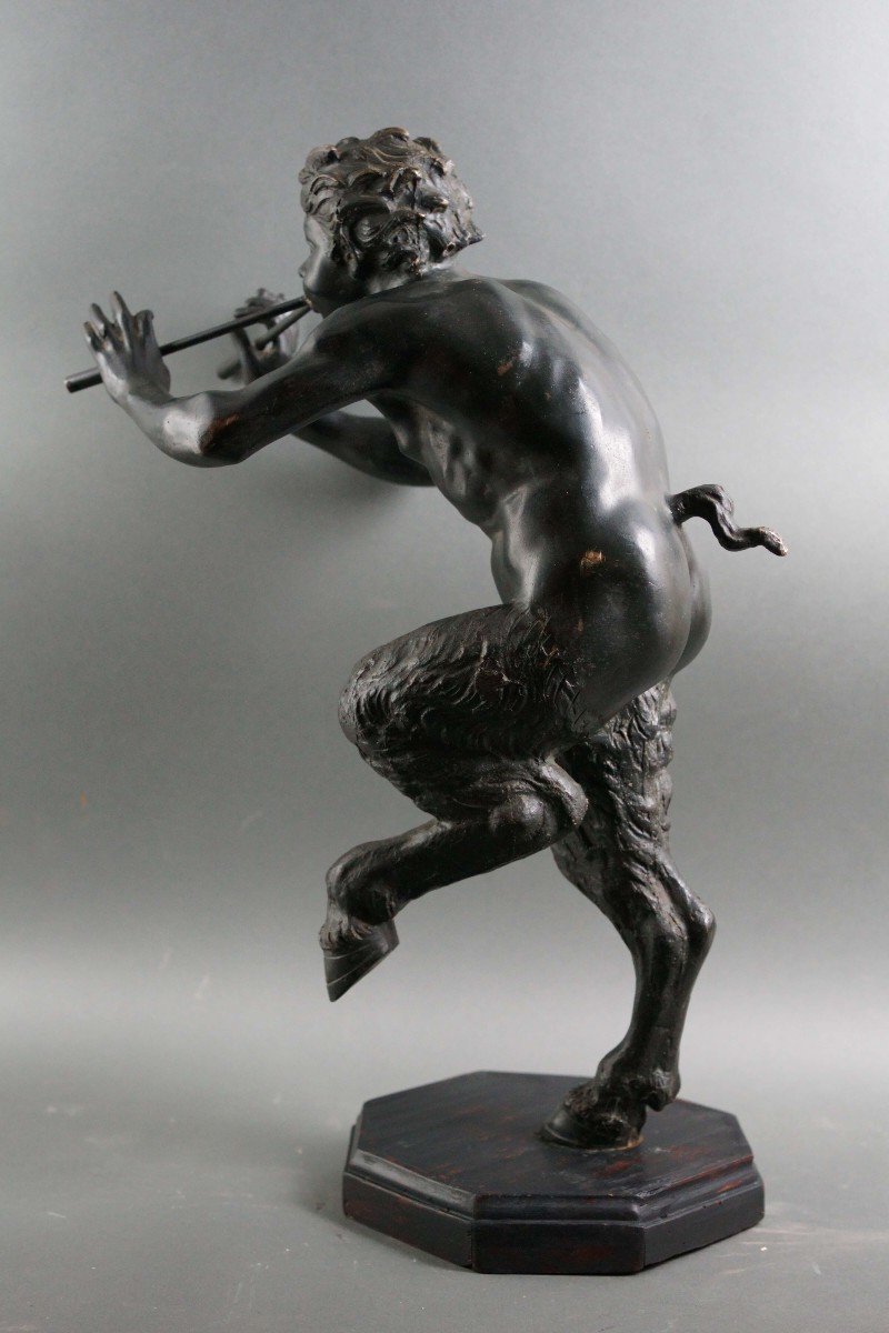 Mid 19th Bronze Sculpture Italian Faun With Flutes-photo-1