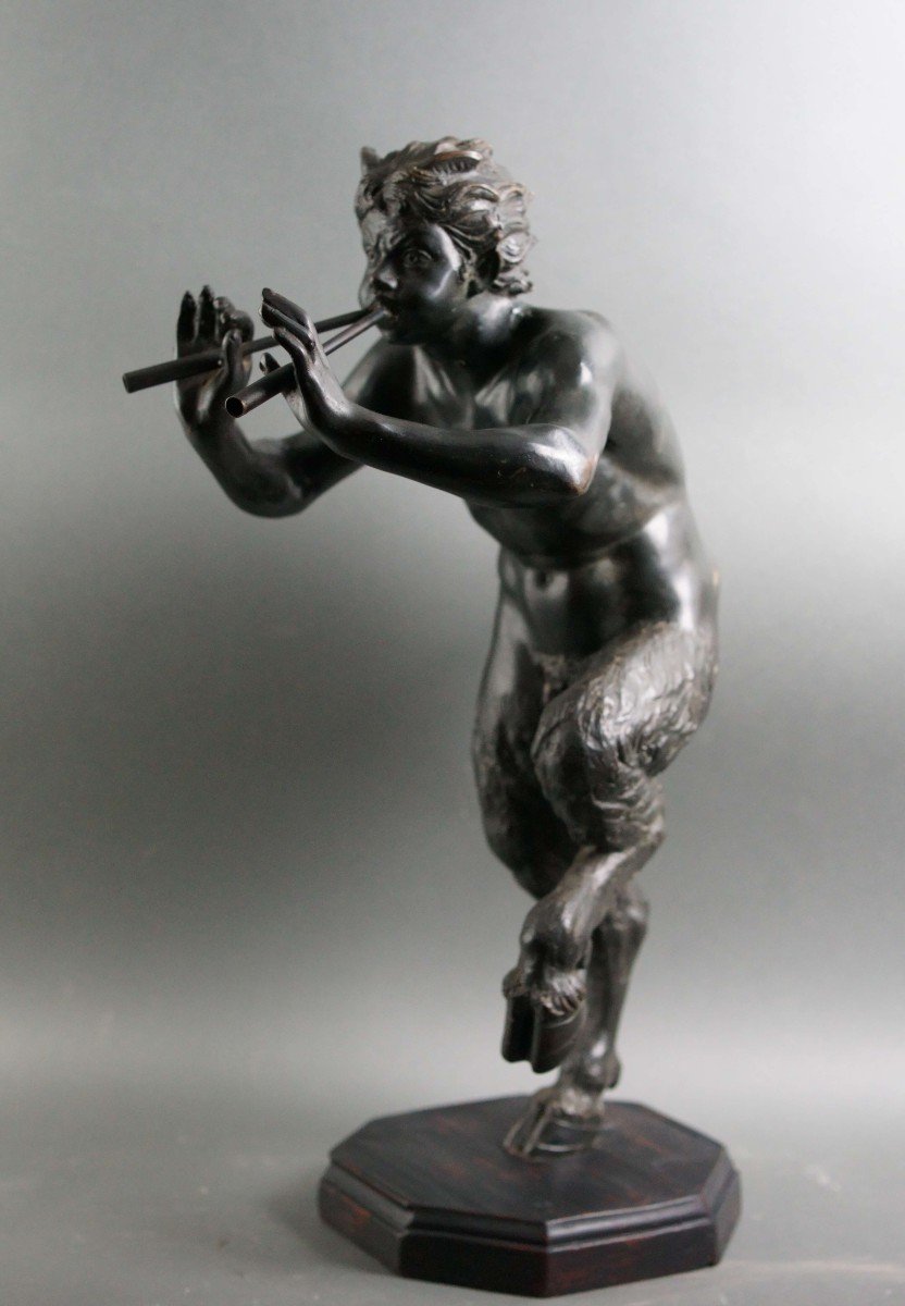 Mid 19th Bronze Sculpture Italian Faun With Flutes-photo-3