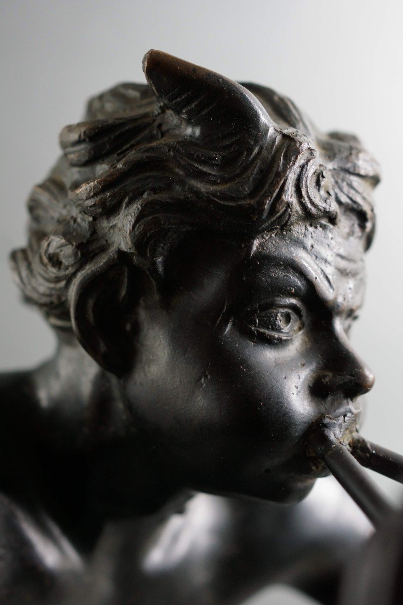 Mid 19th Bronze Sculpture Italian Faun With Flutes-photo-4