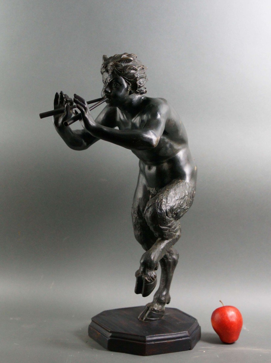 Mid 19th Bronze Sculpture Italian Faun With Flutes