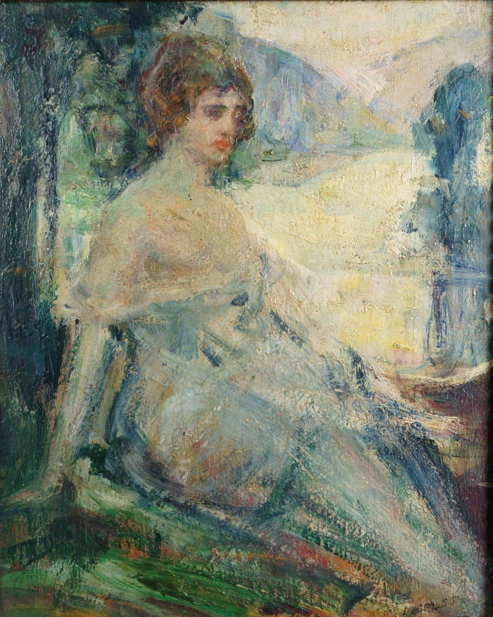 Martin Borgord (1869-1935) "portrait Of An Elegant Lady" Expressionist Style-photo-3