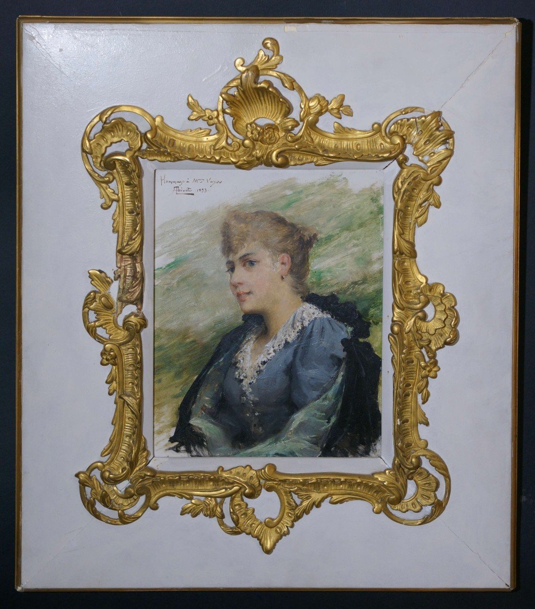 Antoine-auguste Thivet (1856-1927) Portrait Of Madame Vayou Dated 1893-photo-3