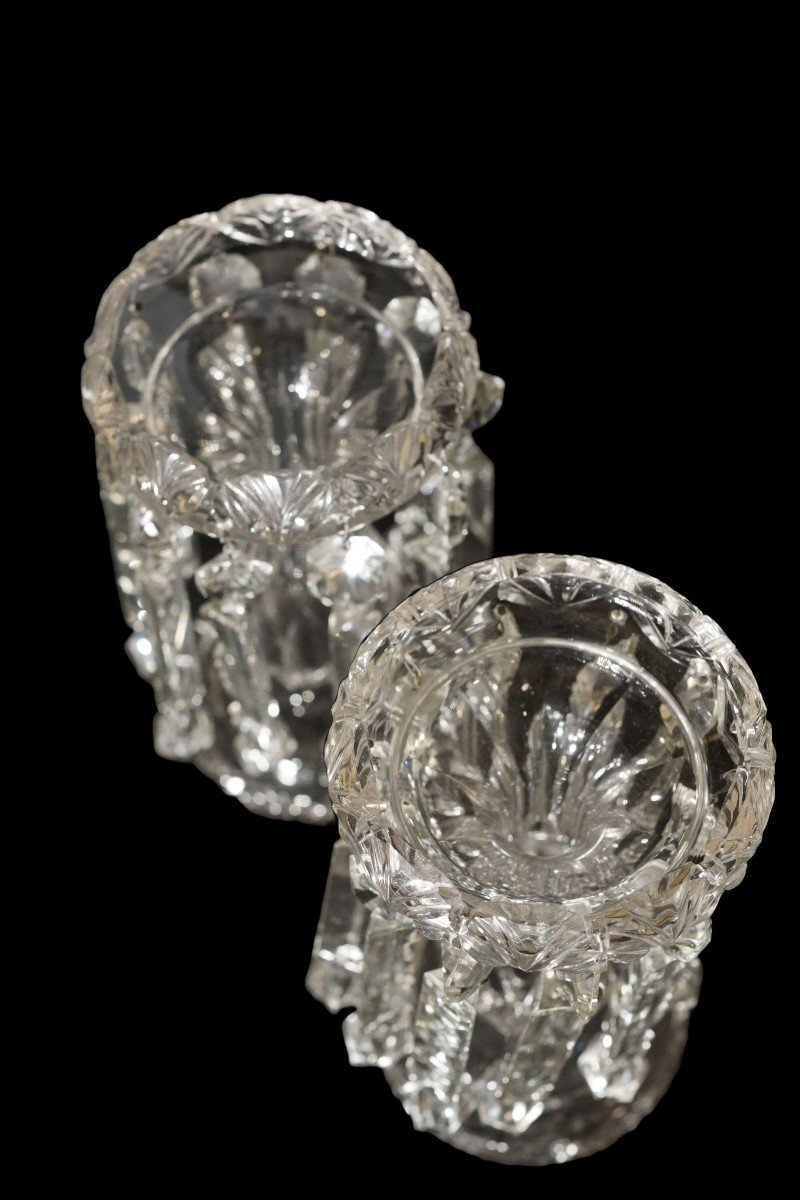 Pair Of French  Crystal Pineapple Holders Baccarat-photo-6