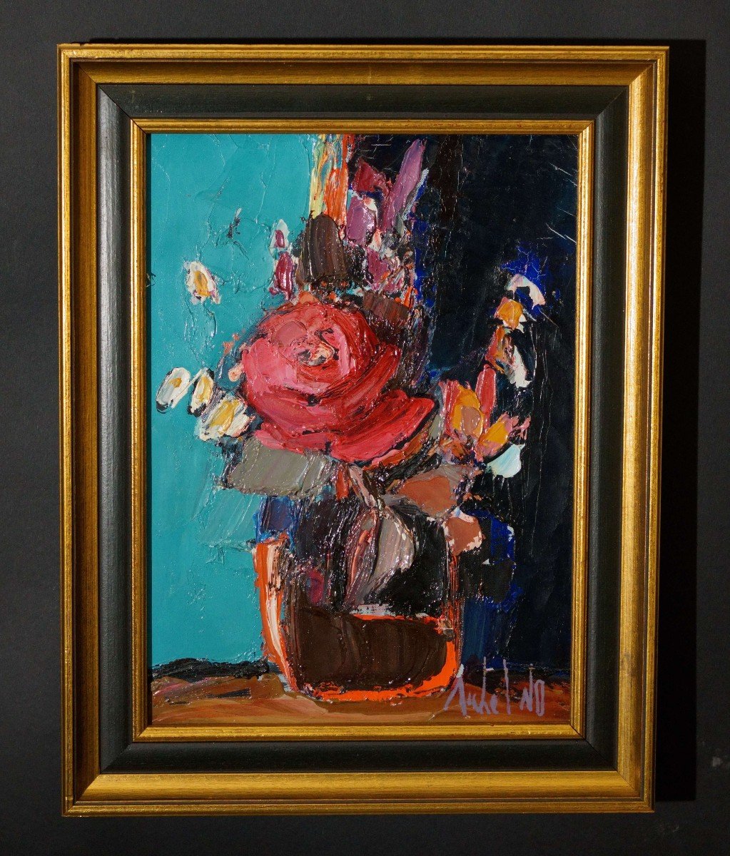 Michel No -  Nature Morte Vase De Fleurs Ecole Française Contemporaine Vers 1970