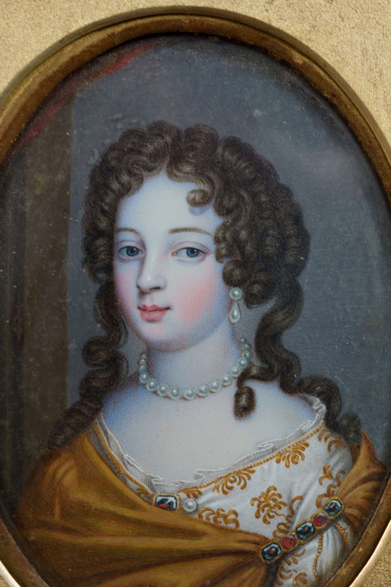 Large Miniature Portrait Of A Lady From The 18th Gilded Bronze Frame-photo-4