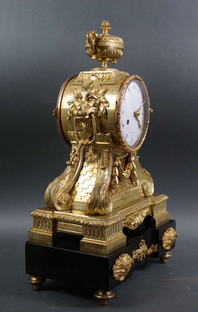 18th Louis XVI Ormolu Gilt Bronze Clock Marble Base-photo-3