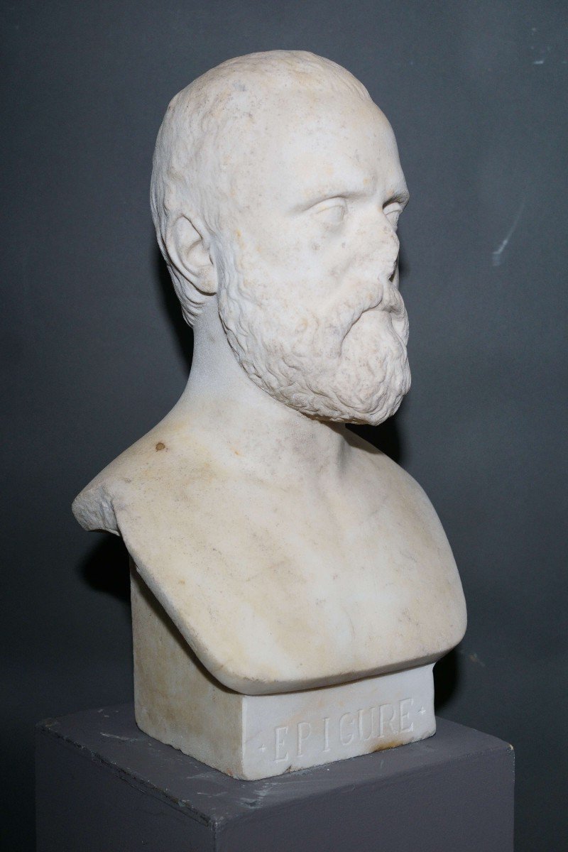  Mid-19th Neoclassical Marble Bust Epicurus-photo-2