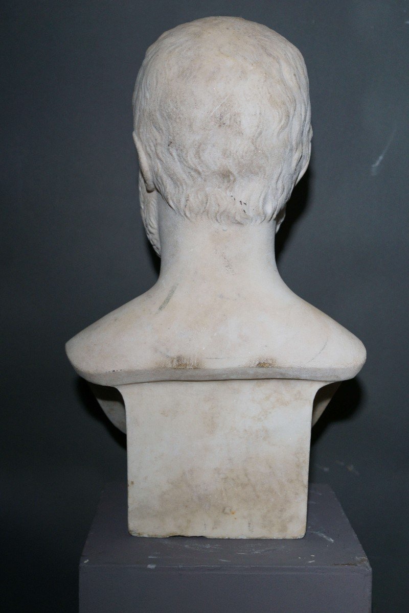  Mid-19th Neoclassical Marble Bust Epicurus-photo-3