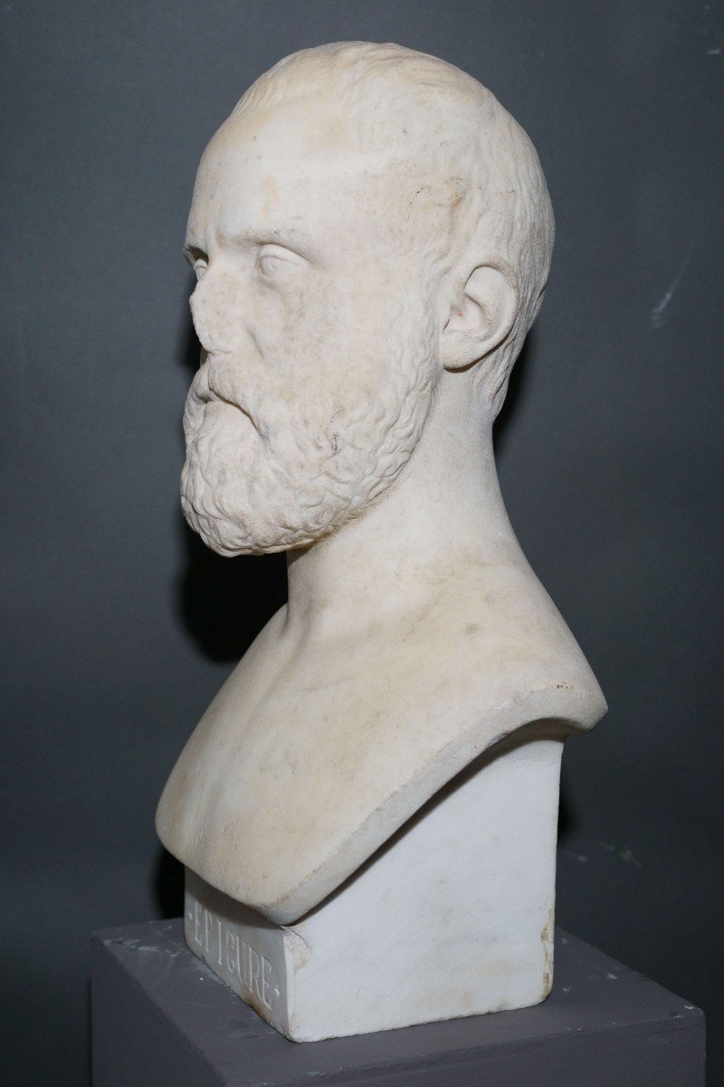  Mid-19th Neoclassical Marble Bust Epicurus-photo-4