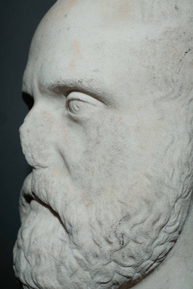  Mid-19th Neoclassical Marble Bust Epicurus-photo-1