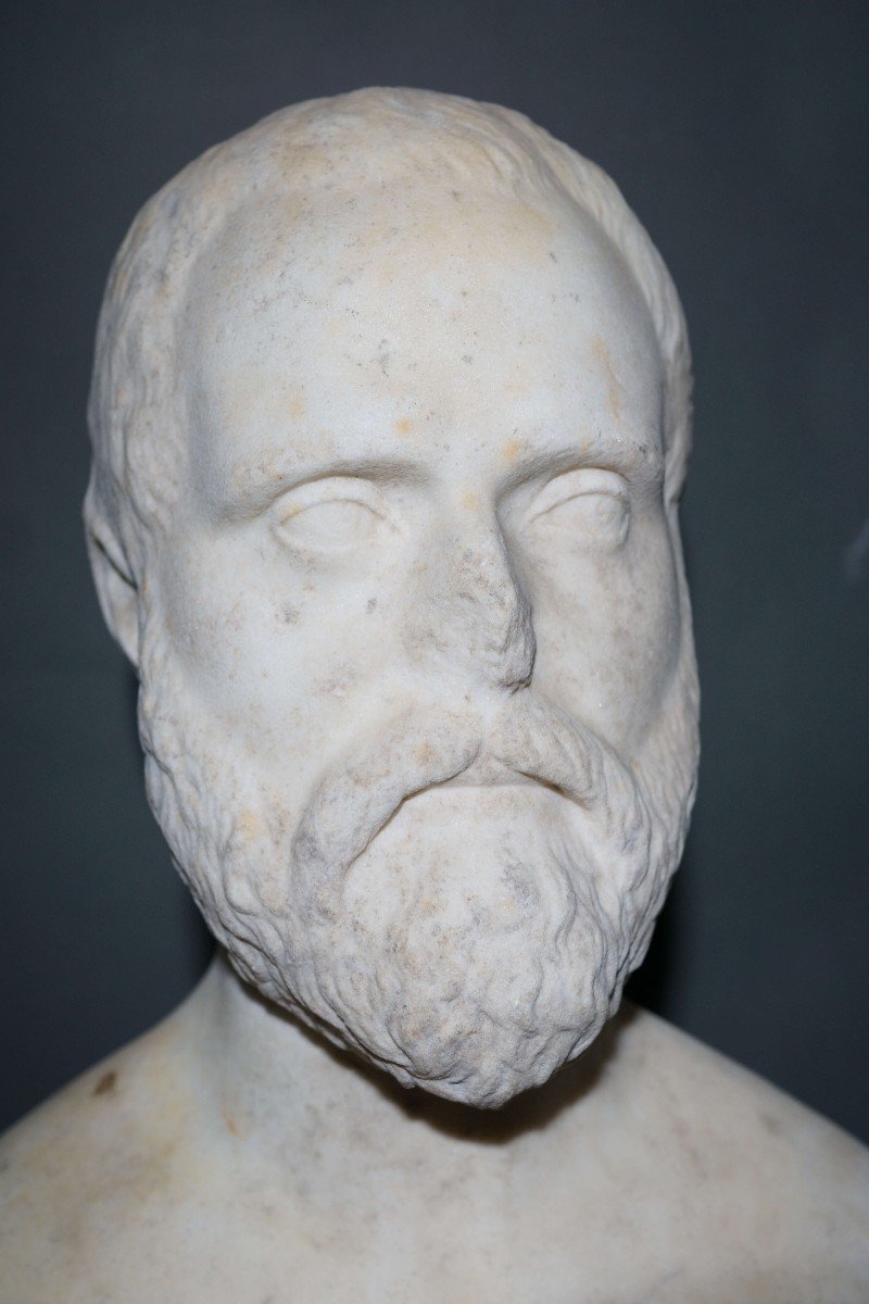  Mid-19th Neoclassical Marble Bust Epicurus-photo-2