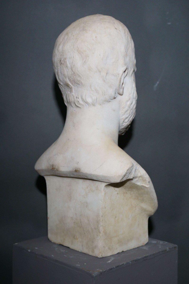  Mid-19th Neoclassical Marble Bust Epicurus-photo-3