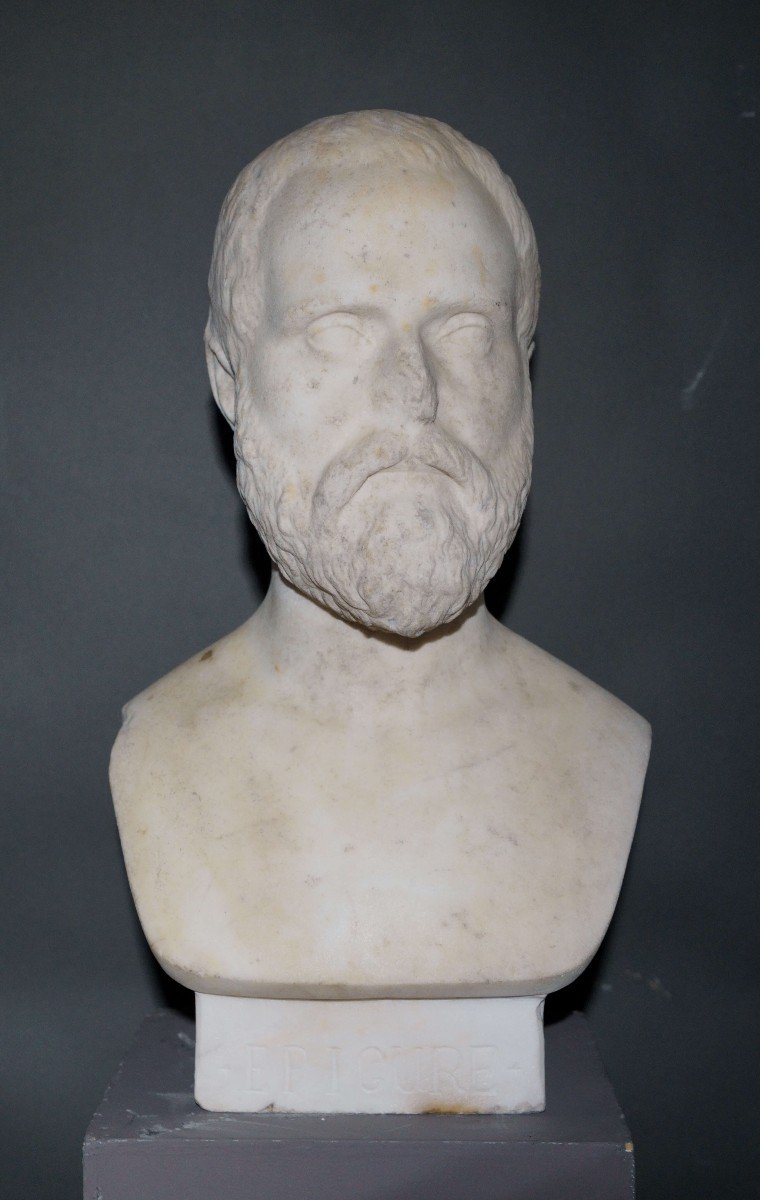  Mid-19th Neoclassical Marble Bust Epicurus