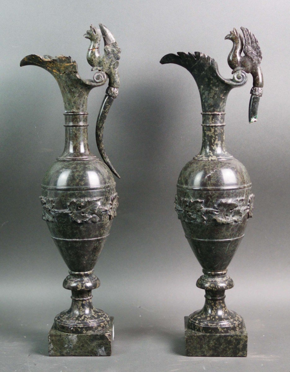 19th Italian Pair Of Marble Verde Antico Ewers