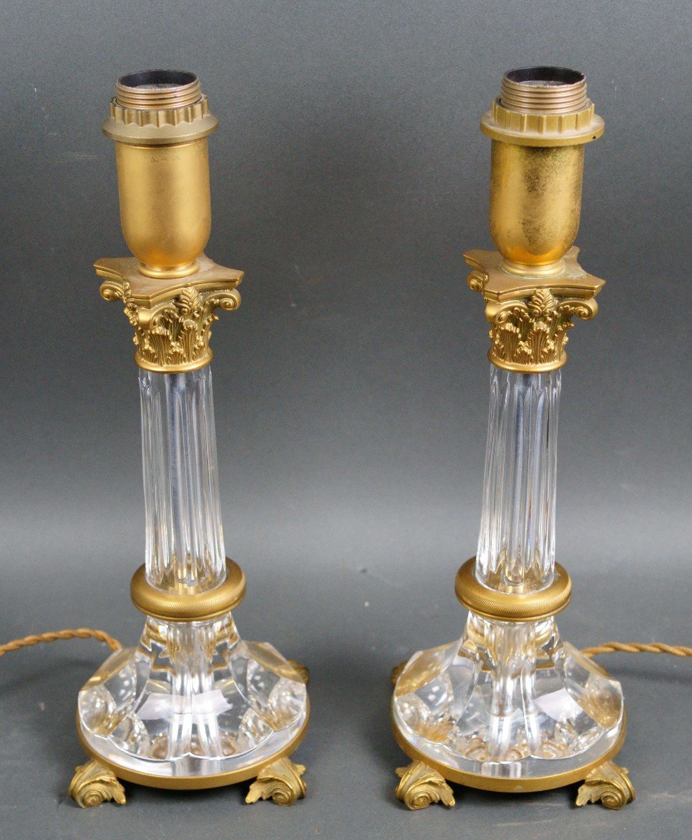 Mid-20th Italian Pair Of Lamps In Cut Crystal And Gilt Bronze Gherardo Degli Albizzi - Firenze-photo-2