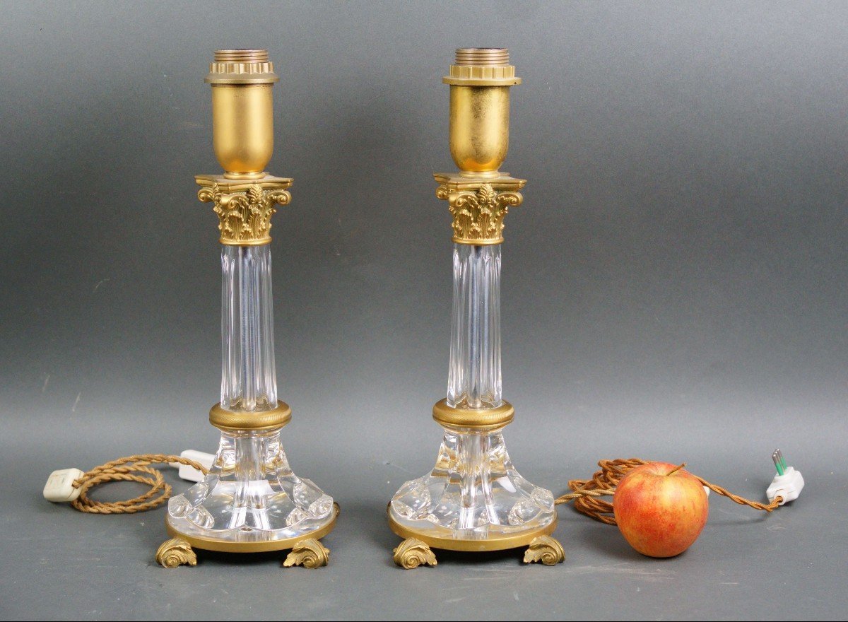 Mid-20th Italian Pair Of Lamps In Cut Crystal And Gilt Bronze Gherardo Degli Albizzi - Firenze-photo-3