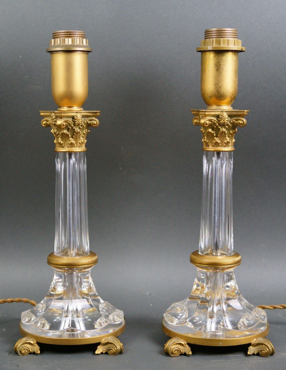 Mid-20th Italian Pair Of Lamps In Cut Crystal And Gilt Bronze Gherardo Degli Albizzi - Firenze