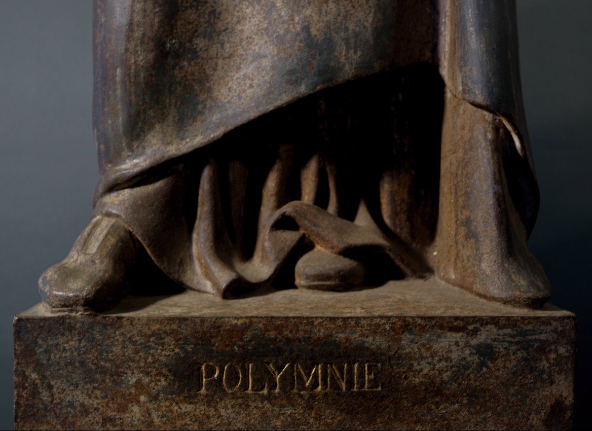 Imposing Cast Iron Sculpture Titled "polymnia", Tusey Foundry, Late 19th Century.-photo-2